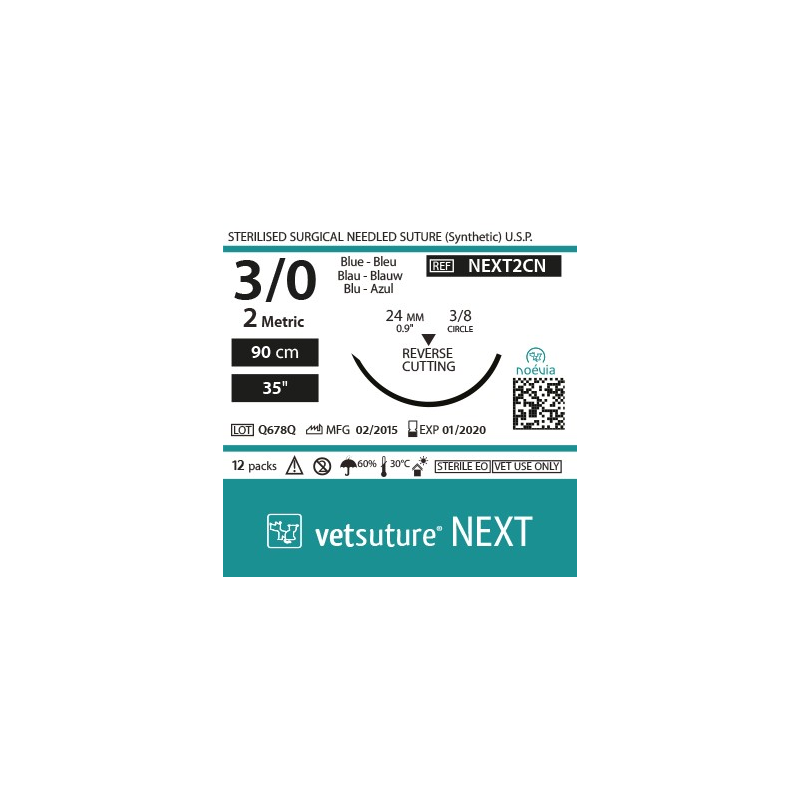 image: Vetsuture NEXT metric 2 (USP 3/0) 90cm   -  Aiguille courbe 3/8 24mm Reverse Cutting Point